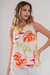 BLUS2502 Blusa de poplin estampado doble volado abotonada