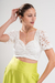 TOPS0163 Top de encaje manga princesa, espalda abierta con elastico - tienda online