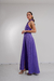 Imagen de VEST0636 Vestido largo combinado lentejuela escote americano con falda de seda con tajo y bolsillos