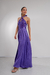 Imagen de VEST0636 Vestido largo combinado lentejuela escote americano con falda de seda con tajo y bolsillos