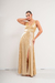 VEST0635 Vestido largo lycra con foil, espalda con abertura rombo y boton - Indumentaria Wassa