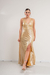 VEST0635 Vestido largo lycra con foil, espalda con abertura rombo y boton - tienda online