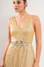 VEST0635 Vestido largo lycra con foil, espalda con abertura rombo y boton