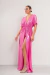 VEST5432 Vestido de lycra brillosa con manga, falda cruzada con tajo en internet