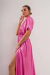 VEST5432 Vestido de lycra brillosa con manga, falda cruzada con tajo - comprar online