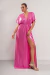 Imagen de VEST5432 Vestido de lycra brillosa con manga, falda cruzada con tajo