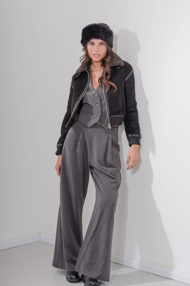 Pant0879 Pantalon Wide Leg Melange Pinzado thumbnail 2