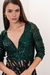VEST5943 Vestido largo combinado en lentejuela manga larga y seda estampada - Indumentaria Wassa