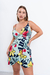 VEST0535 Vestido corto cruzado con volado de poplin estampado - comprar online