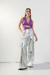 PANT0870 Pantalon wide leg cargo simil cuero metalizado