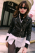 CUERM110 Campera simil cuero con detalles metalicos peltre doble cierre - comprar online