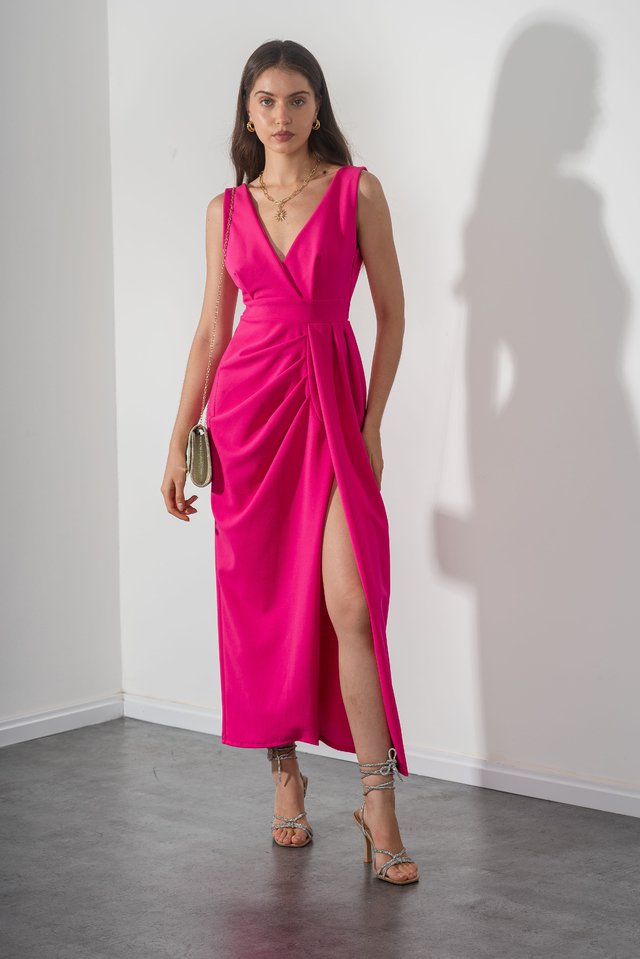Vest0621 Vestido Middy De Crepe De Punto Drapeado thumbnail 2