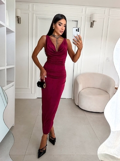 vestido tubinho todo drapeado com decote click da moda rp 