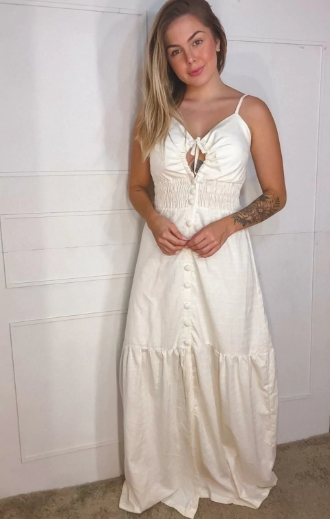 Vestido longo de alça com lastex na cintura 