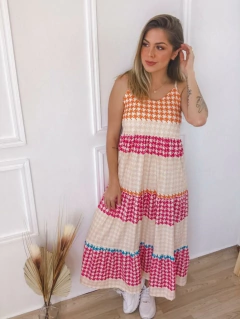 VESTIDO DE ALÇA LONGO XADREZ COLORIDO na internet