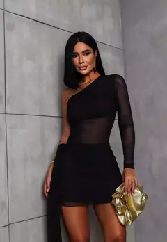 Vestido tubinho de ombro so de amarrar na lateral da loja click da moda rp 