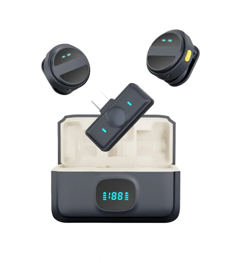 MICROFONO INALAMBRICO LAVALIER PARA CELULAR CORBATERO X2 TIPO C ANC CON BASE DE CARGA SX21 (3195)