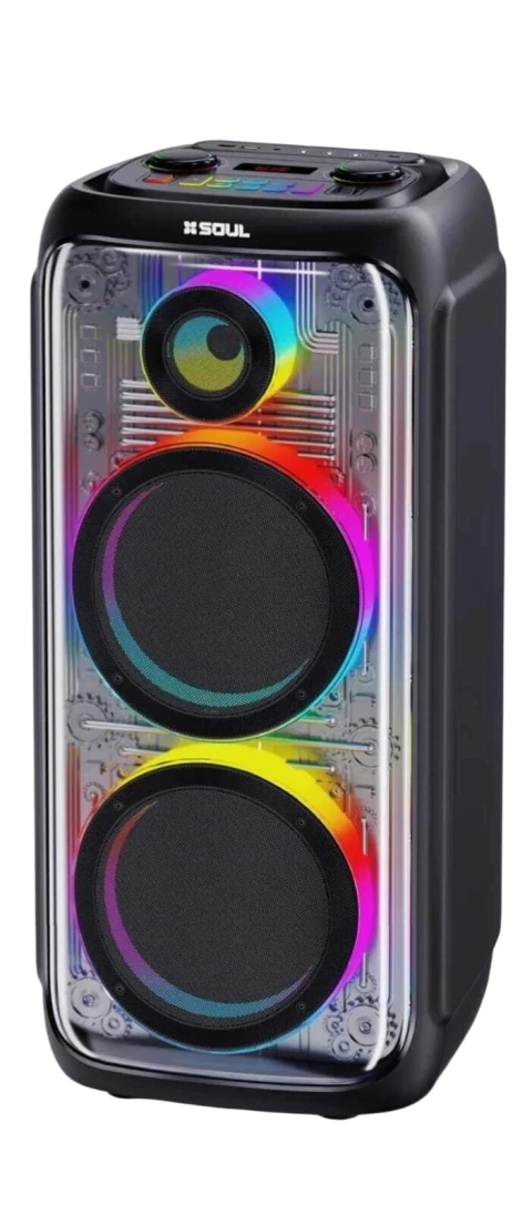 PARLANTE PORTATIL BLUETOOTH + 1 MICROFONO 8" X2 60W CARRITO RGB SOUL SUPER NOISE XL1300