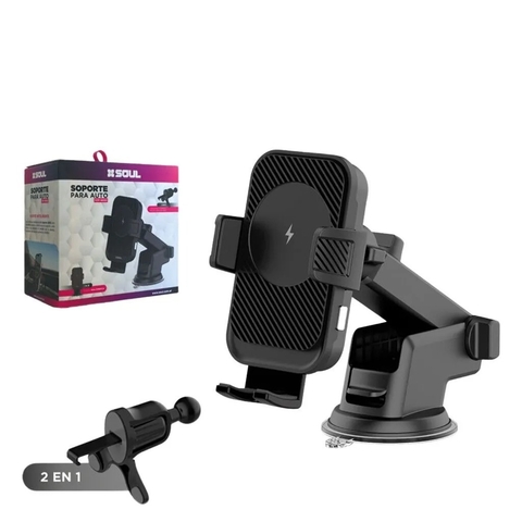 SOPORTE DE CELULAR PARA AUTO CON SOPAPA + VENTILETE 2 EN 1 + CARGADOR INALAMBRICO QI SOP-Q600