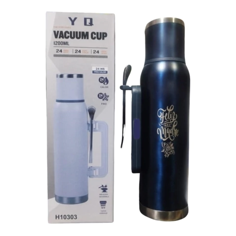 TERMO DE ACERO INOXIDABLE 1.2L SIMIL STANLEY CON MANIJA PLEGABLE CON LOGO YQ DIA DE LA MADRE