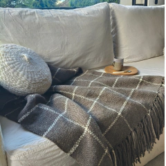 Manta / pie de cama de lana de oveja tejida en telar color natural - (copia) - (copia)