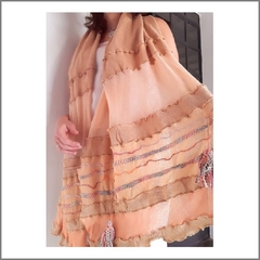 Pashmina de algodón rústico y gasa con borlas naranja