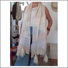 Pashmina de algodón rústico y gasa con borlas natural