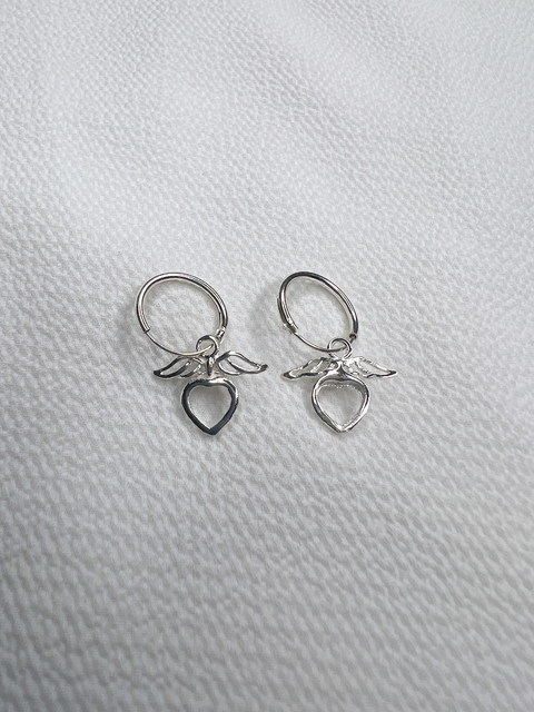 Argollitas corazón y alas plata 925 (par) - comprar online