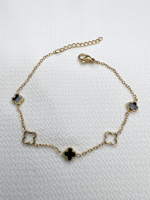 Pulsera van cleef negros y calados acero dorado - comprar online
