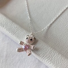 Gargantilla Oso Corazon Rosa Cubic
