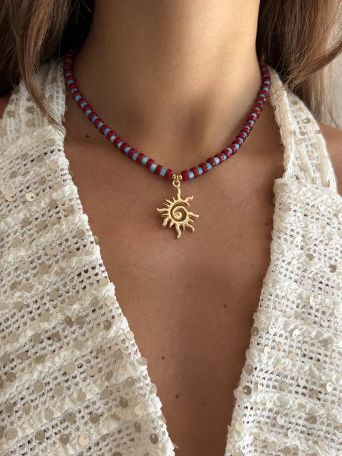 Collar Colorido Piedras Sol Celeste
