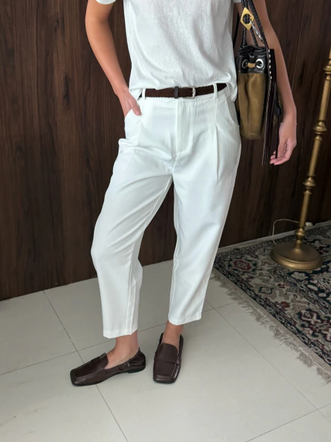 Pantalón Sastrero Cinto Trenza Miu Off White