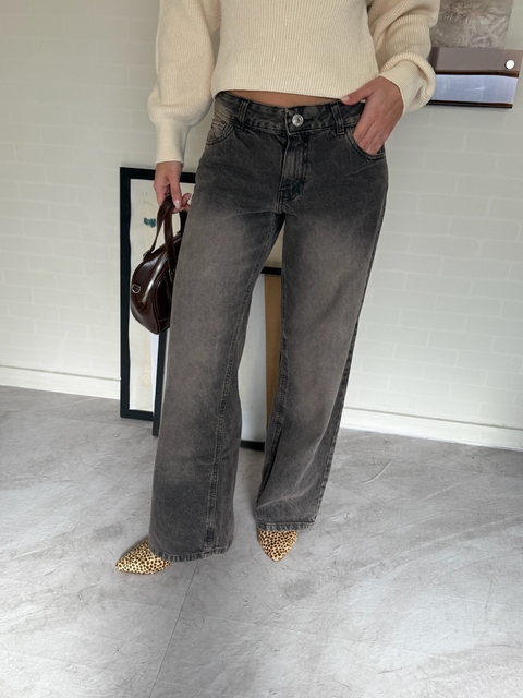 Jean WideLeg Pardo Negro StoneWash - comprar online