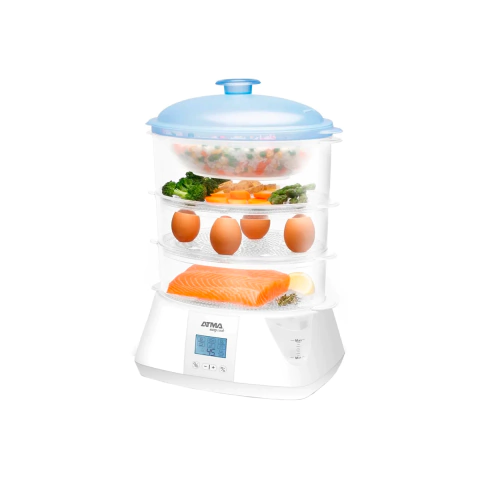Vaporiera Digital ATMA con tres bandejas con soporte para huevos VA8121E