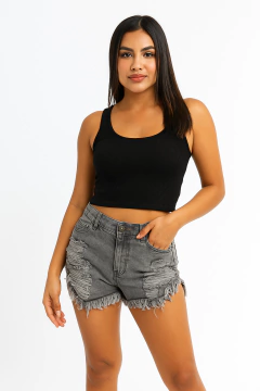 Short mom rigido gris desflecado - comprar online