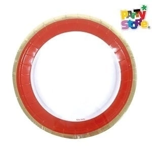 PLATO DE POLIPAPEL 17cm BORDE ROJO y DORADO x 6 un
