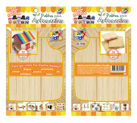 PALITOS PARA ARTESANIAS COLOR NATURAL x 50 unidades