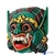 Máscara Barong em madeira, decorada com cores vibrantes e detalhes intricados, representando um personagem da cultura balinesa.