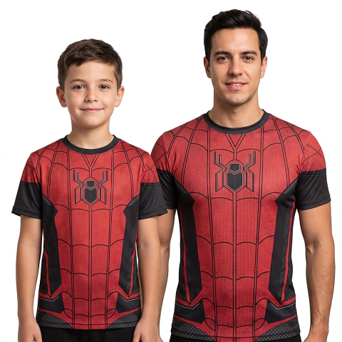 Camiseta Homem-Aranha Longe de Casa Manga Curta Premium Estampa 3D do Infantil ao Adulto