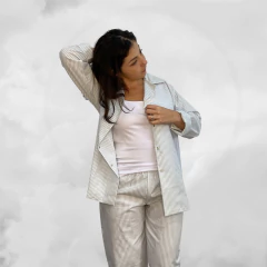 Pijama Feminino Americano Tricoline Listrado Azul - Tear Pijamas