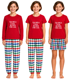 Pijama Menina Manga Curta Vermelho TODA FAMÍLIA - comprar online
