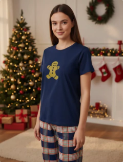 Pijama Feminino Capri NATAL XADREZ MARINHO GINGERBREAD na internet