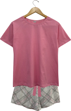 Pijama Feminino Curto Xadrez Rosa