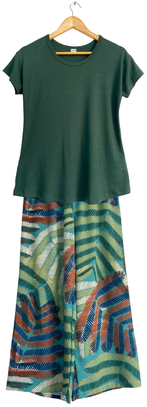 Pijama Pantalona Viscose FLORES VERDE - comprar online