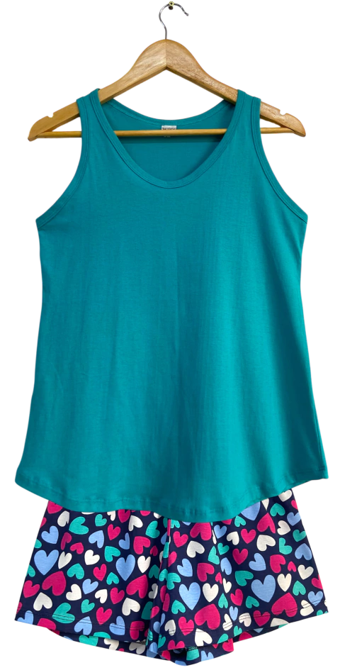 Pijama Feminino Regata ESMERALDA CORAÇÃO COLORIDO - comprar online