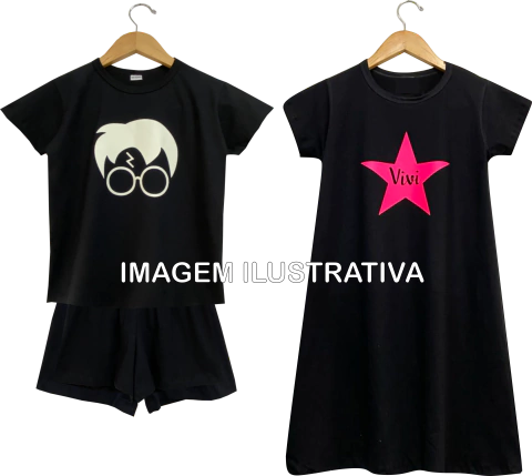 Kit 6 Pijamas Curtos Infantil Personalizados Festa do Pijama