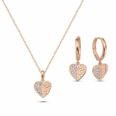 Juego de corazon con zircónes en plata 925 con baño de oro rosado MOD:S107195 APM119000 - comprar online