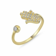 Anillo Mano de Fatima con zircon graduable en plata 925 con baño de oro MOD:R86237 APM64000