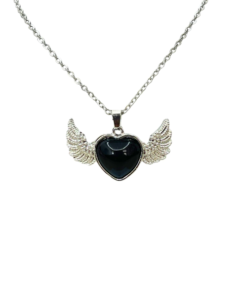 Collar Corazon Con Alas y Piedra Natural - Onix APM12000 - comprar online
