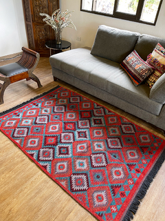 Tapete Kilim Diseño Antep 120x180 cm - Dodurga Turquesa con naranja APM90000 - comprar online